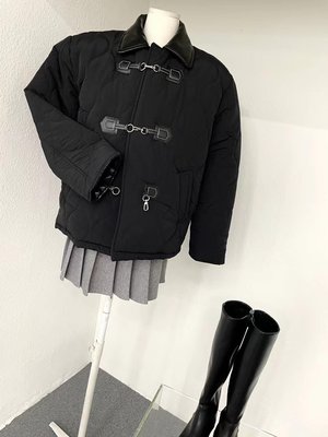 【轉賣*MOCA.Korea 】正韓(無標) 鐵釦環拼接皮革舖棉外套