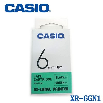 【MR3C】含稅附發票 CASIO卡西歐 6mm XR-6GN1 綠底黑字 原廠標籤機色帶