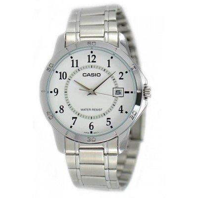 CASIO WATCH 卡西歐上班族簡約數字白面單日期石英鋼帶紳士腕錶 型號：MTP-V004D-7B【神梭鐘錶】