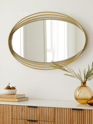 居家佳:簡約橢圓形化妝鏡創意幾何造型衛生間鏡子掛墻浴室鏡洗漱臺梳妝鏡