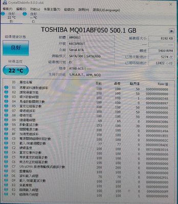 新達3C Toshiba 500GB 2.5吋 7MM 硬碟 緩衝記憶體 8MB SATA IIl 售價=170元
