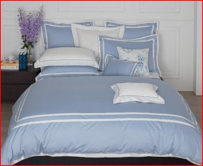 【WEDGWOOD】枕套刺繡LOGO限量款經典紐曼床包被套組四件式/雙人/藍色/最後一套/原價13800/特惠中/可拆售