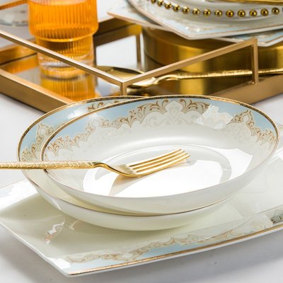 【熱賣精選】巧瓷 盤子菜盤家用高檔骨瓷餐具單個方盤歐式牛排西餐盤碟子骨碟