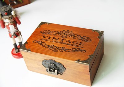 Boo zakka 鎖盒 收納木盒 收納盒 附鎖頭 中款 中號 原木 深木色 中國風 生活雜貨 OBO19D3