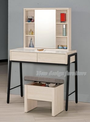 【N D Furniture】台南在地家具-木心板刷白木紋大理石紋面90cm立鏡化妝台含椅MC