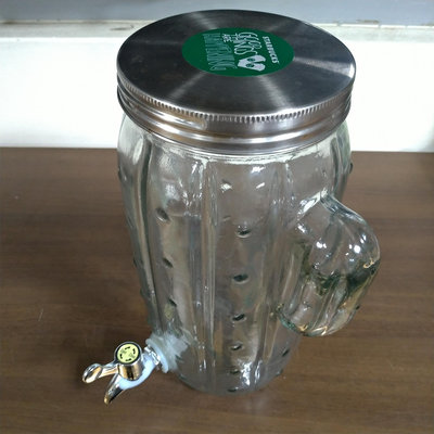 仙人掌 造型 飲料瓶罐 玻璃罐 玻璃瓶 水龍頭 4公升