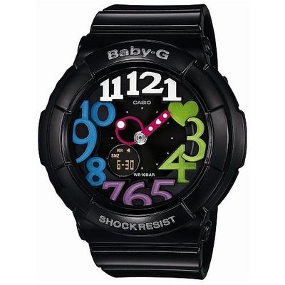 BABY-G CASIO 卡西歐LED霓虹潮黑配全彩壞壞帶點可愛休閒雙顯電子錶 型號：BGA-131-1B2【神梭鐘錶】