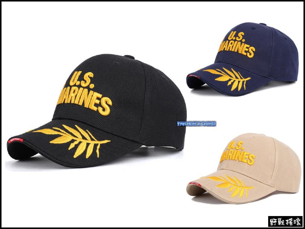 野戰搖滾 生存遊戲 U S Marines 美國海軍陸戰隊棒球帽 黑色 海軍藍色 沙色 金色樹葉款可調戰術帽軍帽小帽 Yahoo奇摩拍賣