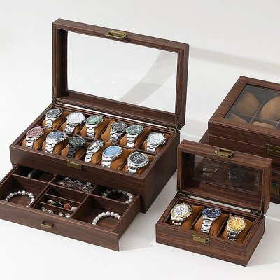 錶盒 展示盒 檀韻致遠樹皮紋PU皮革6102位手錶盒珠寶首飾收納展示包裝盒子現貨