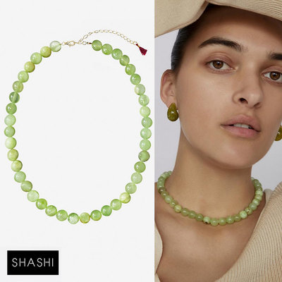 SHASHI 紐約品牌 JADE GEMSTONE 淺綠色玉石圓珠項鍊 優雅百搭款 下殺