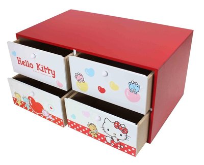 ♥小花花日本精品♥ Hello Kitty 橫式四抽收納盒 桌上型收納抽屜櫃 紅色 凱蒂小熊愛心 ~ 3