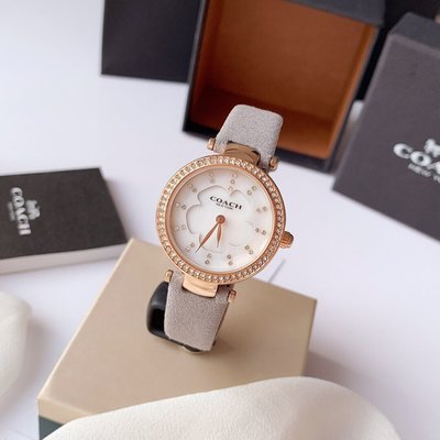 現貨熱銷-COACH 8月新款 真皮磨砂錶帶 鑲鑽錶盤 石英手錶 女錶 腕錶 購美國代購Outlet專場 可團購