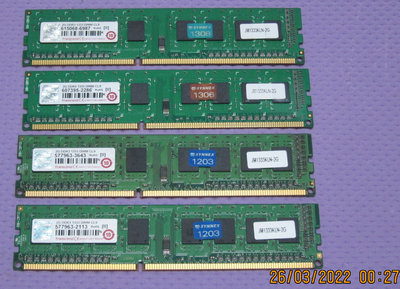 【寬版單面顆粒】Transcend 創建 DDR3-1333  2G 四條一組 共 8G 桌上型二手記憶體 【原廠終保】