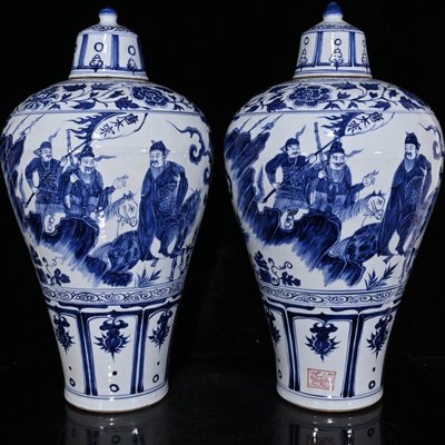 古瓷器 古董瓷器 代波斯文青花唐太宗人物故事梅瓶（48.5×26cm）1000-1704