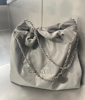Chanel 22 bag 全新 現貨 垃圾袋包 小號 灰色 銀鍊 灰銀 淺灰 22bag AS3260 北市可面交 刷卡分期
