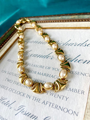 MONET 莫奈鎏金 珍珠項鍊 中古正品重工時裝頸鍊 美國古