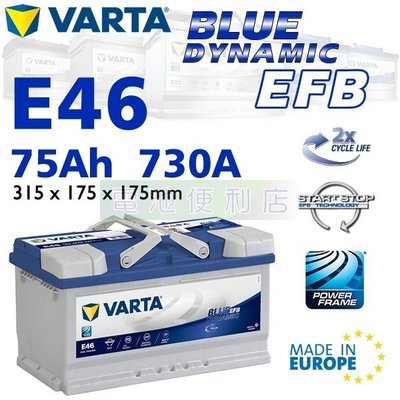 [電池便利店]德國華達 VARTA EFB E46 LN4 75Ah 歐洲製造 啟停專用電池