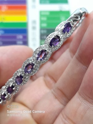 柒零陸晶品//天然寶石級鑚切紫水晶鑲鑽造型925銀精品手環(A096)