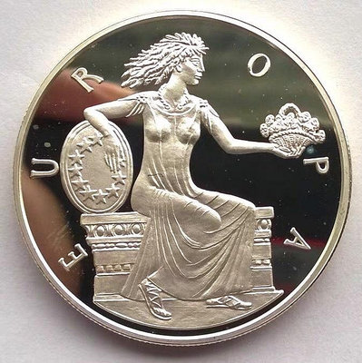 安道爾1998年 歐羅巴女神拿花坐像10第納爾精制紀念銀幣