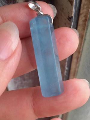 天然冰透海水藍寶 海藍寶水晶墜子 六角柱狀造型