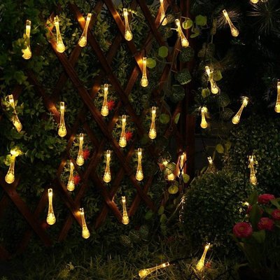 熱銷 戶外太陽能LED燈串水滴串燈 仙女庭院花園水晶燈婚禮節日裝飾彩燈