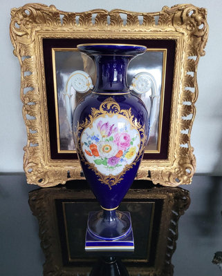 【二手】梅森Meissen 鈷藍雙耳花瓶 回流 收藏 中古瓷器 【天地通】-915