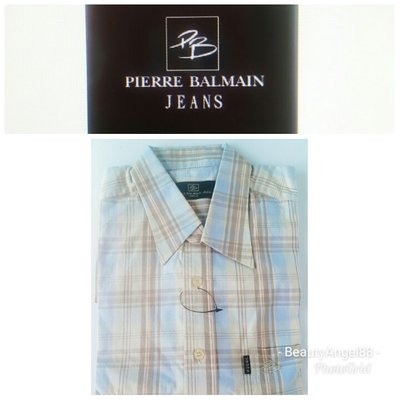 全新 法國精品 Pierre Balmain Jeans 男 純棉 英倫格紋 短袖 條紋 襯衫228 一元起標 生日禮物