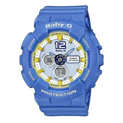 BABY-G CASIO 卡西歐繽紛城市愛旅行少女時代代言蔚藍休閒運動雙顯電子腕錶 型號：BA-120-2B