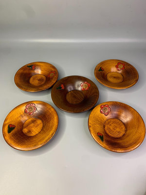 日本回流 烏城雕 茶杯托 杯墊 花卉紋飾 原木肌理整木作 工