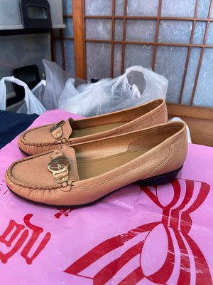 「 二手鞋 」 La New 女版皮革休閒鞋 24.5cm（駝色）鐵2-2