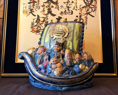 【二手】日本明治時期重器古董手捏七福神大寶船擺件20646【李掌櫃】