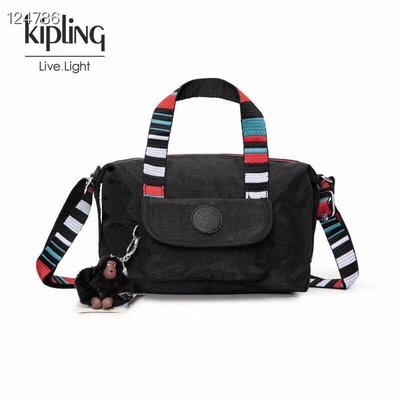 Kipling 猴子包 KI6305 亞麻黑拼彩色背帶 手提肩背斜背包 輕量 休閒 防水 限量