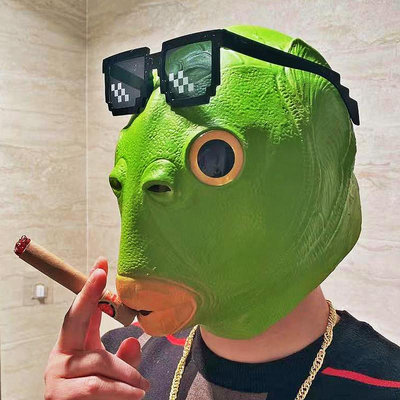 面具綠頭魚頭套面具可愛搞怪搞笑沙雕魚頭怪怪綠魚人網紅全臉無味面罩