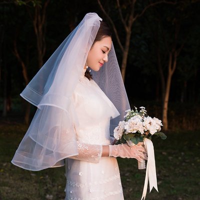 【熱賣精選】婚紗頭紗新款韓式多層簡約旅拍頭紗新娘結婚婚禮短款頭紗白色#頭紗#手套
