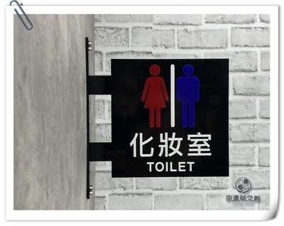 【現貨】歐式藍紅彩色時尚簡約壓克力立體化妝室指示牌 標誌告示 男女廁所 WC 洗手間 雙面側掛式✦幸運草文創✦