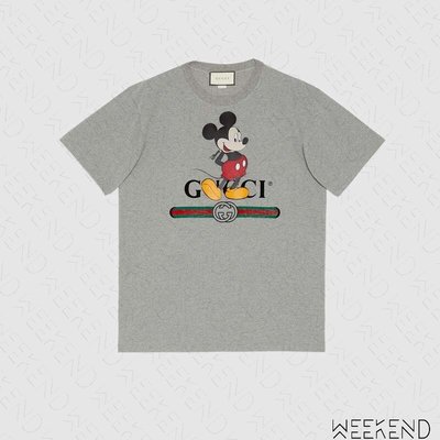 WEEKEND】 GUCCI x DISNEY 迪士尼聯名Logo 米奇短袖上衣T恤灰色565806