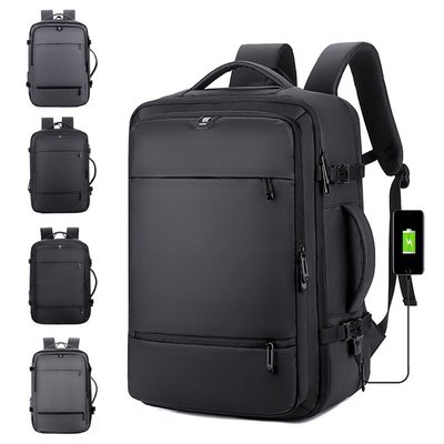 現貨男士背包新款男士雙肩包 USB運動旅行大容量擴展商務電腦背包防水皮膜背包