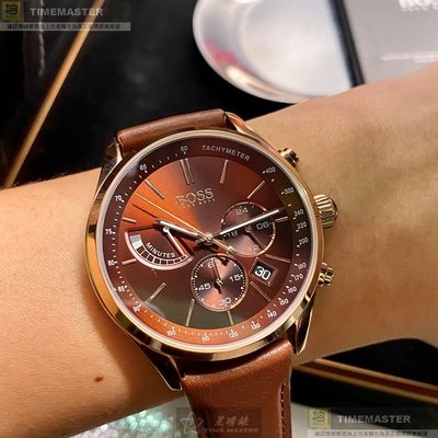 BOSS手錶,編號HB1513605,42mm玫瑰金錶殼,咖啡色錶帶款