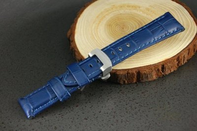 22mm藍色~可替代panerai沛那海原廠錶帶鱷魚皮紋牛皮錶帶雙按式不鏽鋼製飛機扣