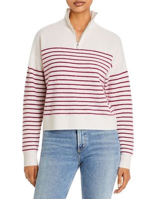 AQUA Cashmere Stripe Quarter Zip Cashmere Sweater  1/2止