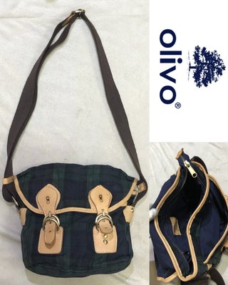低價起標～全新 專櫃 Olivo品牌 牛皮側背包 皮革馬鞍包 格紋斜背包