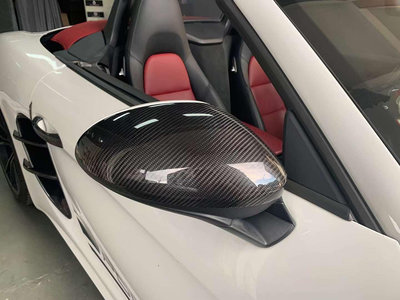 汽車配件 汽車尾翼 適用于保時捷718改裝碳纖維后視鏡罩Cayman Boxster碳纖后視鏡殼