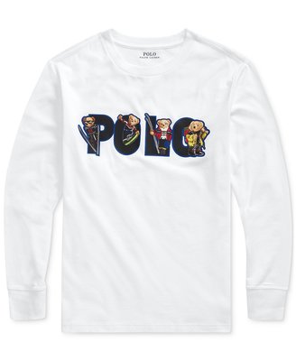 【Polo Ralph Lauren】RL 大男童男生小熊 泰迪熊 熊熊 長袖T恤 T恤 Logo長t 純棉T恤 白色