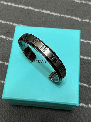 Tiffany&amp;Co Tiffany 925 TI 寬版羅馬數字黑灰鈦開口手環 純銀925手環 手鐲..免運費
