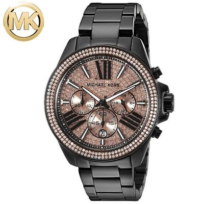 MICHAEL KORS女士腕錶MK手錶大錶盤滿鑽三眼鋼帶圓盤石英女錶MK5879
