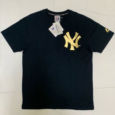 HA-美國職棒【紐約洋基】MLB 球隊字樣T恤-燙金限量 (黑,尺寸:M Majestic)