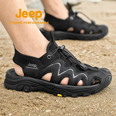 jeep包頭涼鞋男款夏季外穿涉水溯溪鞋戶外防滑軟底運動沙灘鞋子潮