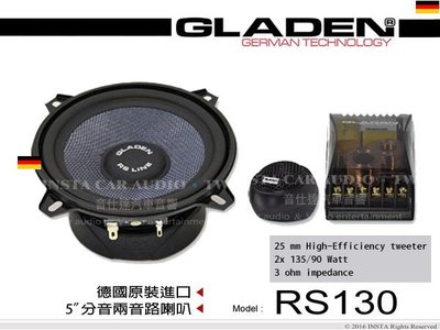 音仕達汽車音響 德國 格蘭登 GLADEN【RS130】 5吋2音路分音喇叭 五吋二音路分音喇叭  公司貨