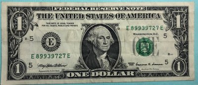【滴水洞】美洲錢幣~美國綠印美金1元紙鈔(舊版小頭)雙EE字軌