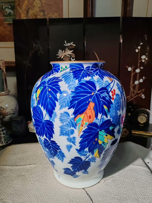 zwx 日本回流，昭和早期，香蘭東社，藍標，花瓶、花入，滿工滿繪，釉